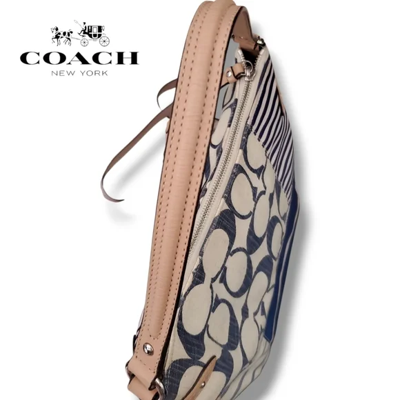 Coach F23963 Daisy Patchwork Hobo Bag Beige/Navy 2013 Convertible EUC! - Picture 3 of 6